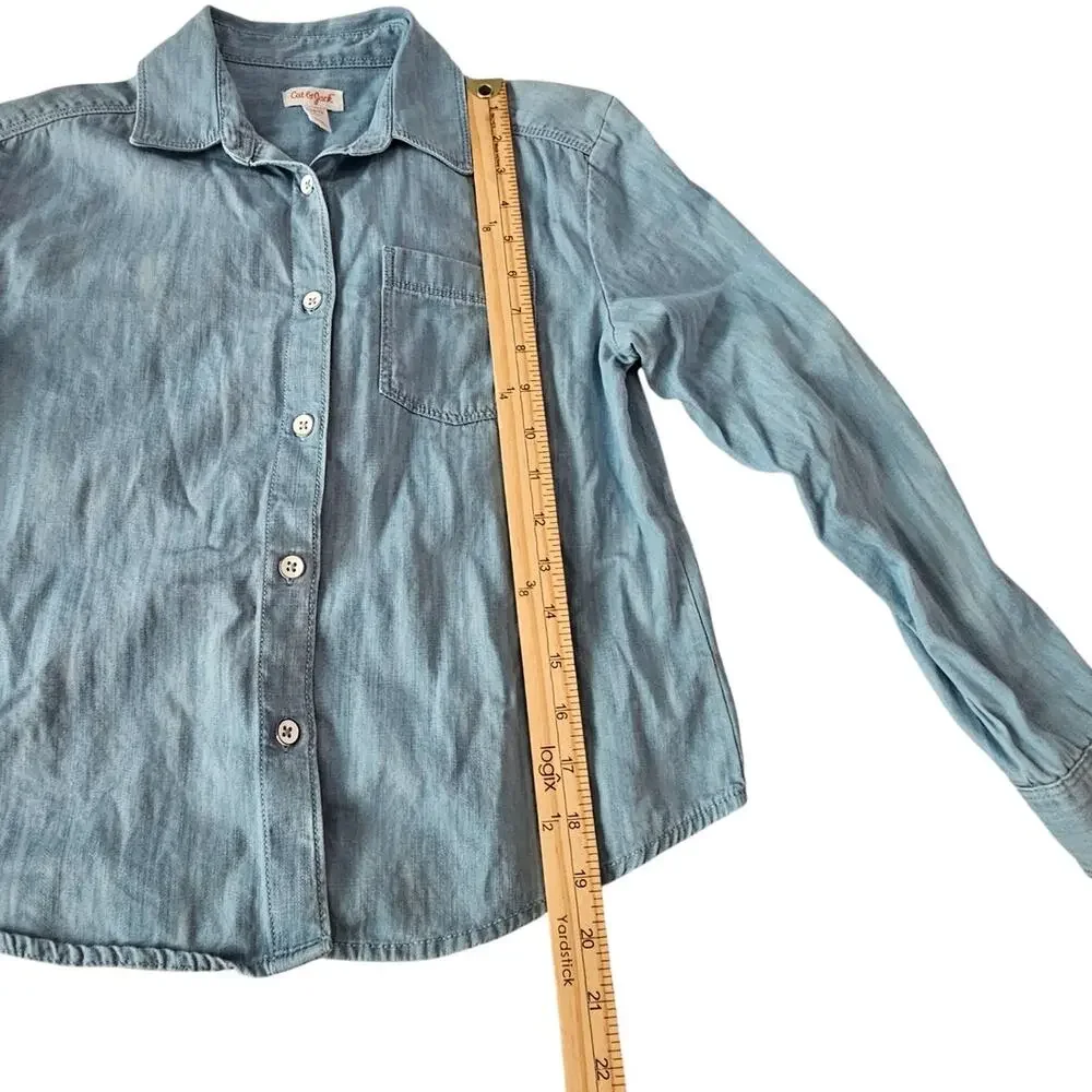 ❤️2/$12 Cat & Jack Kids Chambray Button Up Top, Size  L (10-12)